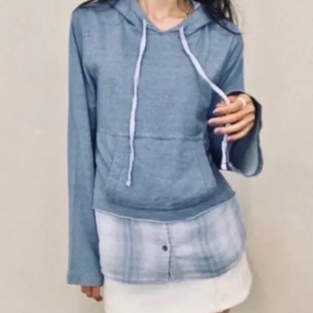 *Anthro Cloth & Stone 2 fer Chambray Plaid Faux Layered Medium Hoodie A103